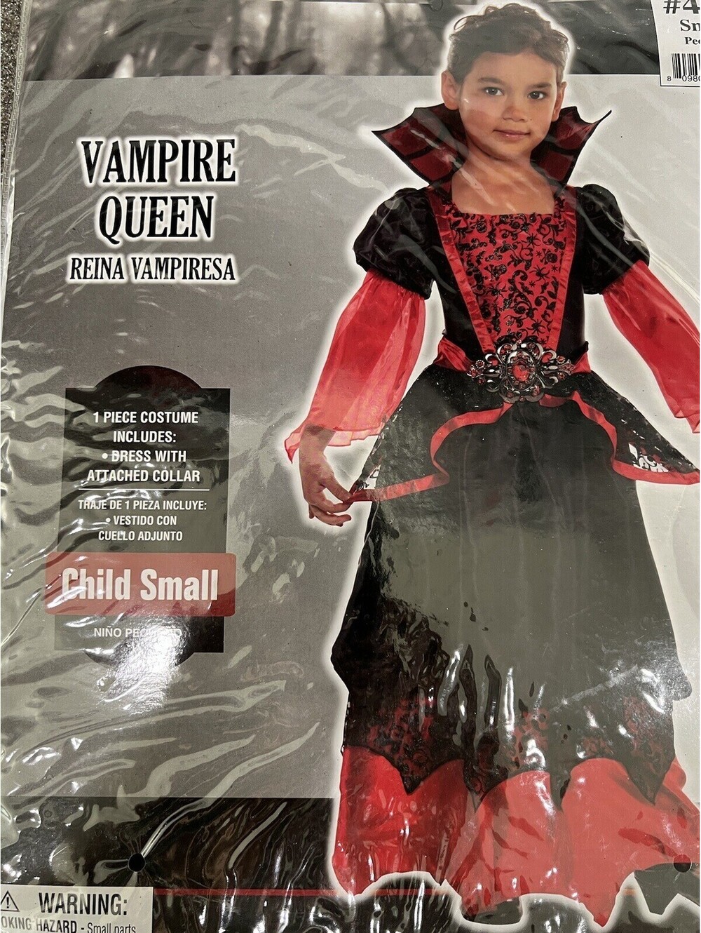 Girl’s Vampire Queen Halloween Costume , 1pc: Dress w/ Collar, Child Small 4-6